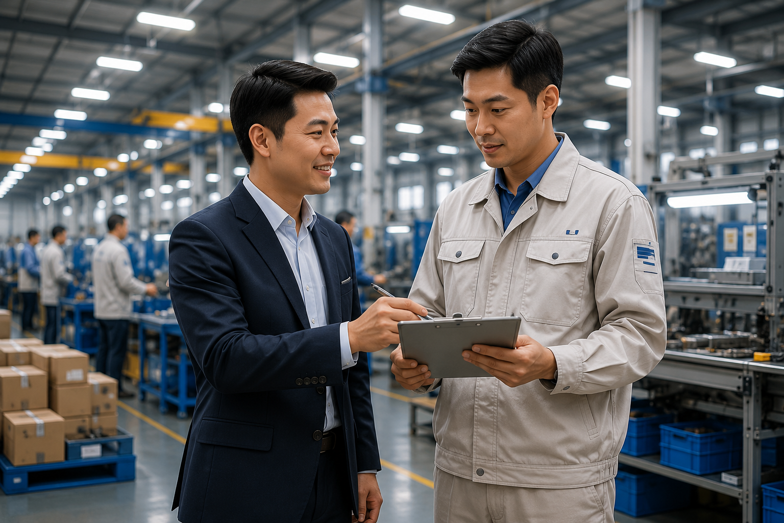 GLOCARGO purchasing agent reviewing products with a supplier in a Chinese factory