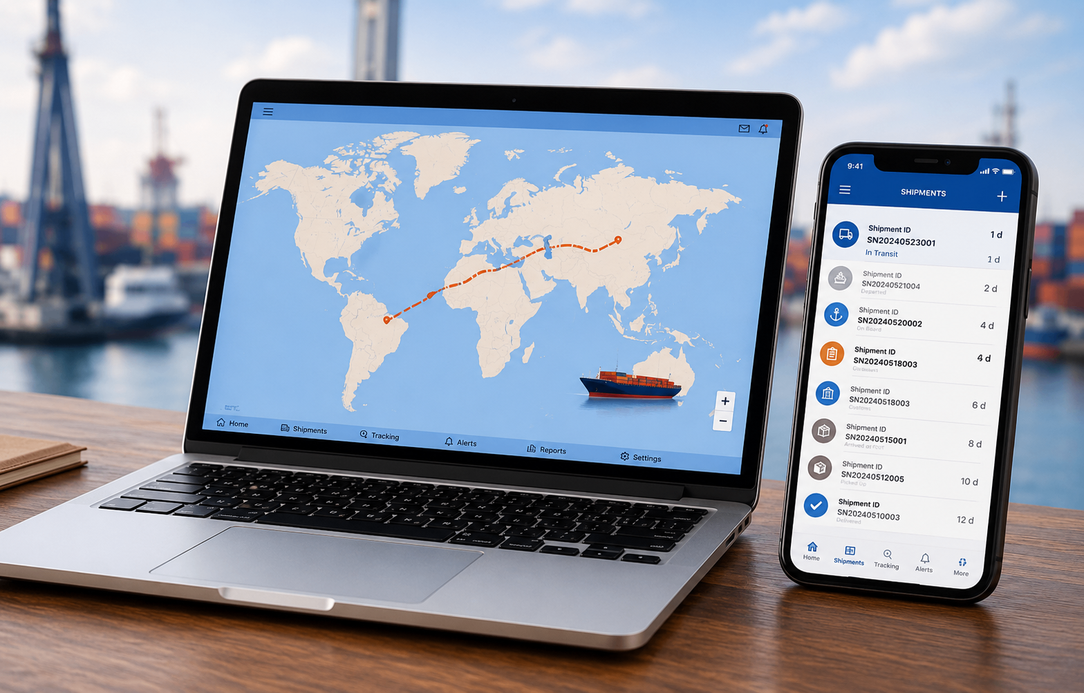 Cargo tracking dashboard displayed on a laptop and mobile phone